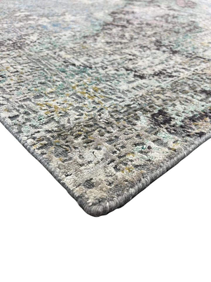 Gray, Blue &amp; Lavender Abstract Art Silk Rug – 8.11’ x 11.11’