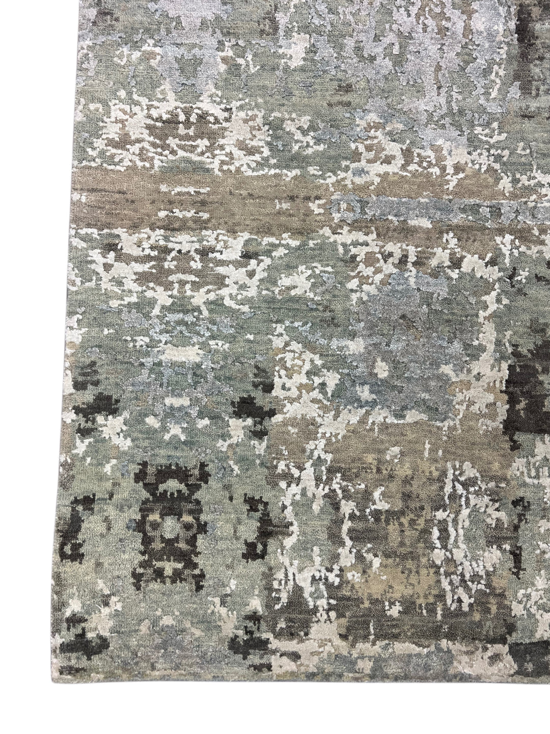 Soft Gray, Sage &amp; Charcoal Abstract Art Silk Rug – 9.0’ x 11.8’
