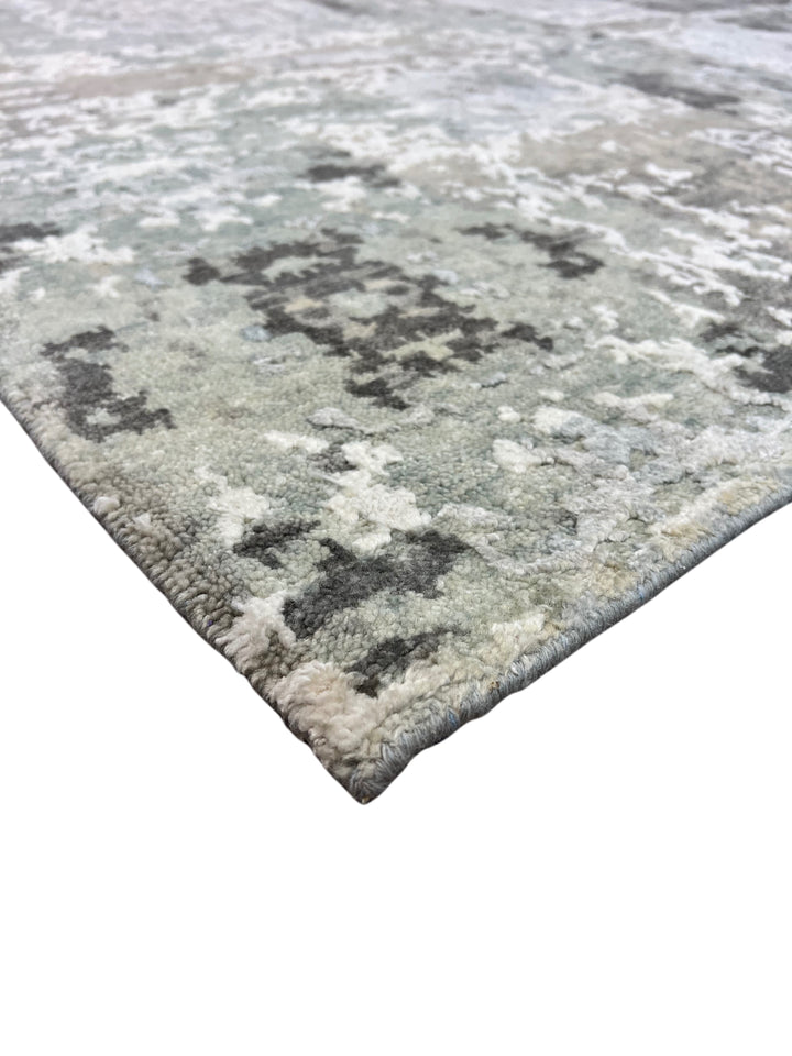Soft Gray, Sage &amp; Charcoal Abstract Art Silk Rug – 9.0’ x 11.8’