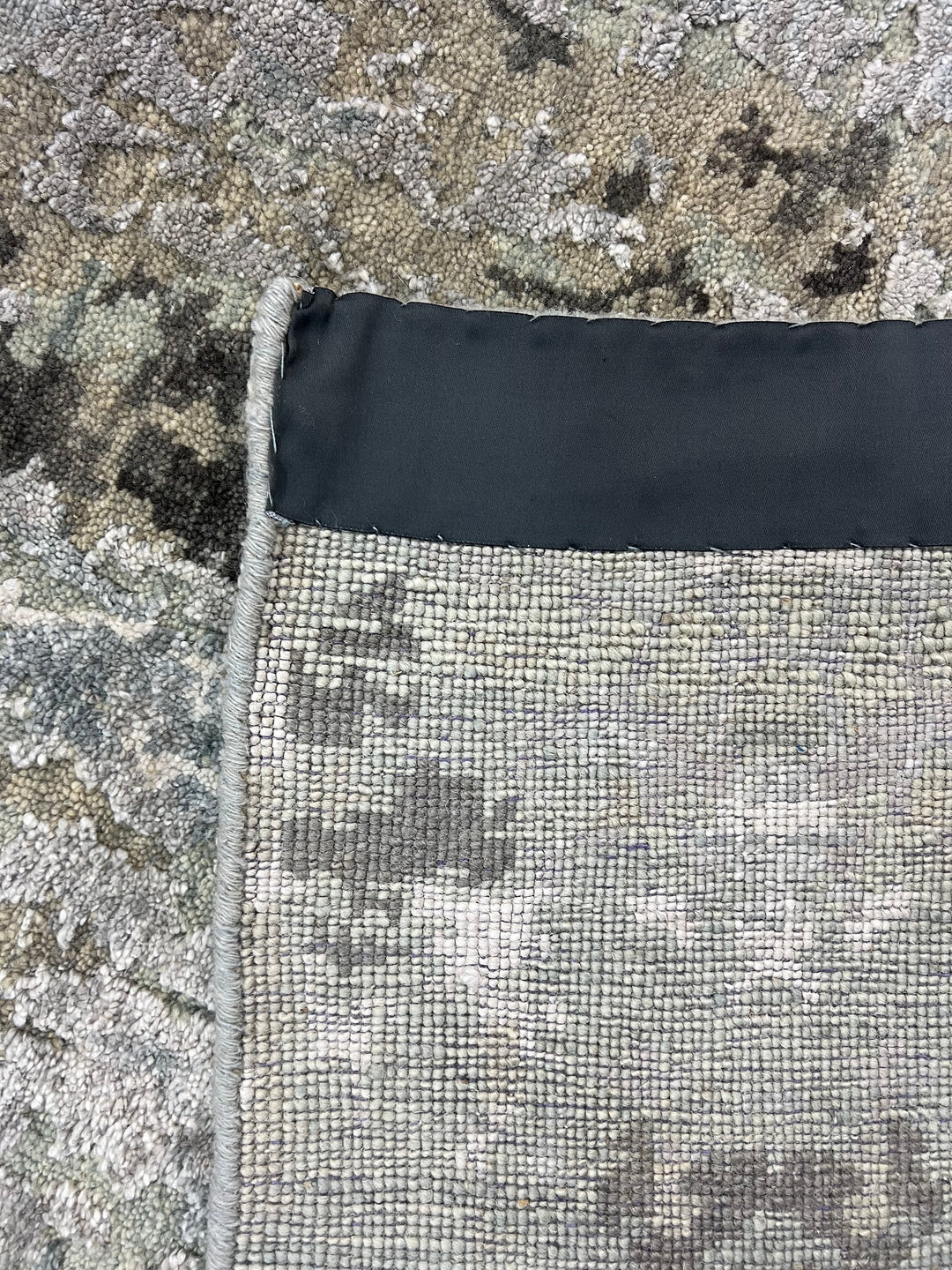 Soft Gray, Sage &amp; Charcoal Abstract Art Silk Rug – 9.0’ x 11.8’