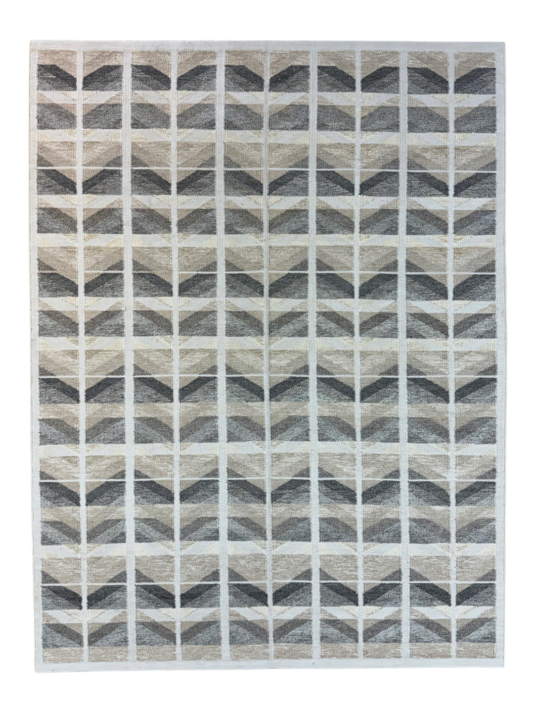 Charcoal Gray, Taupe &amp; Ivory Geometric Flatweave Wool Area Rug – 9’0” x 12’0”