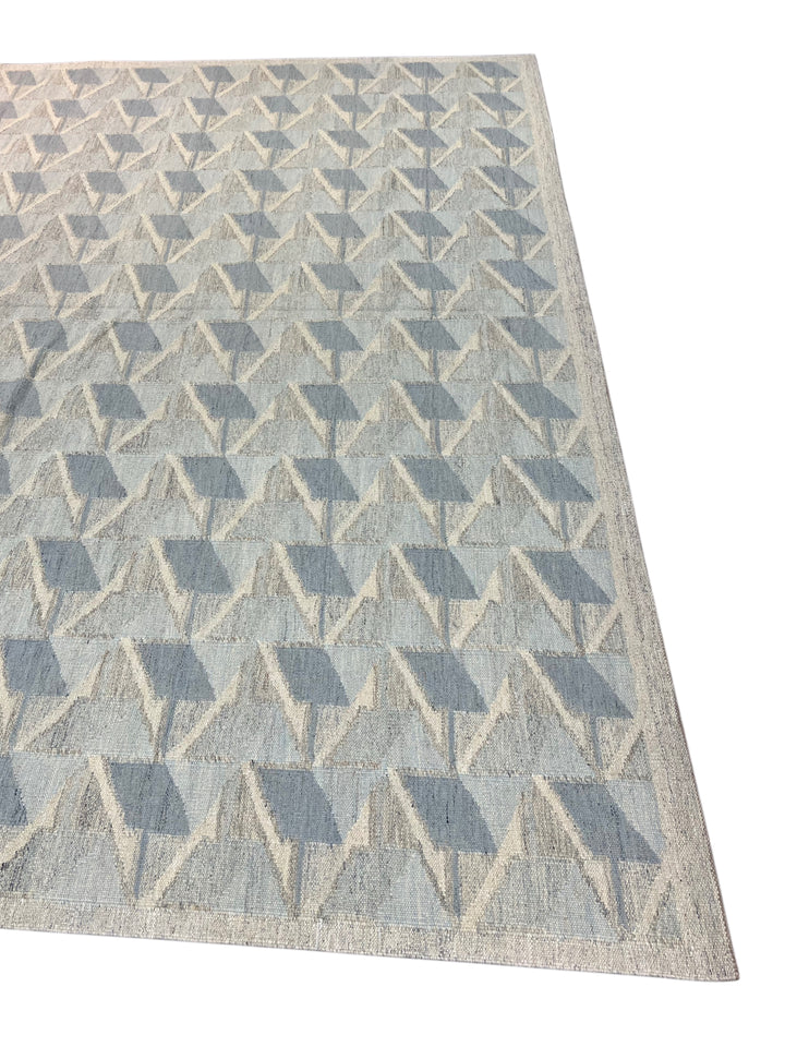 Blue, Gray &amp; Ivory Geometric Flatweave Wool Rug – 16’0” x 18’6”