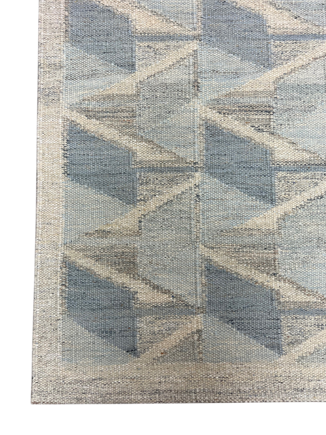 Blue, Gray &amp; Ivory Geometric Flatweave Wool Rug – 16’0” x 18’6”