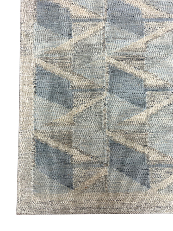 Blue, Gray &amp; Ivory Geometric Flatweave Wool Rug – 16’0” x 18’6”