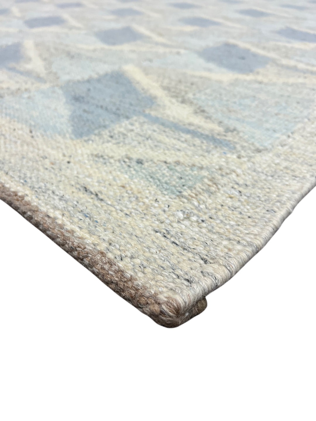 Blue, Gray &amp; Ivory Geometric Flatweave Wool Rug – 16’0” x 18’6”