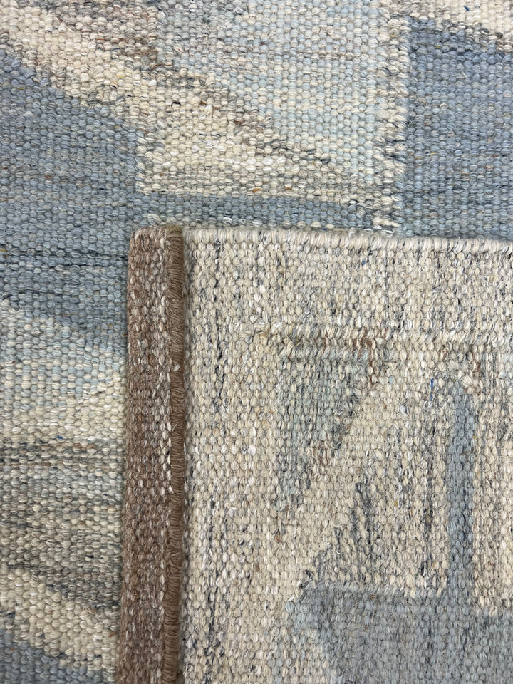 Blue, Gray &amp; Ivory Geometric Flatweave Wool Rug – 16’0” x 18’6”