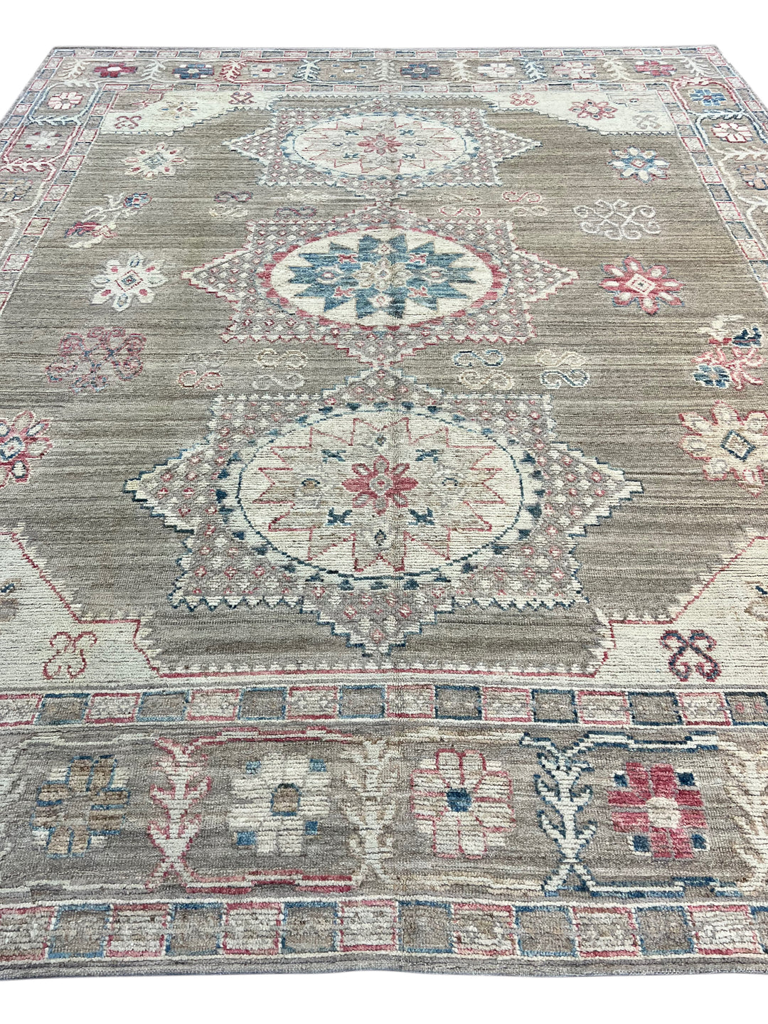 Taupe, Ivory &amp; Blue Geometric Medallion Rug – 12’3” x 15’2”