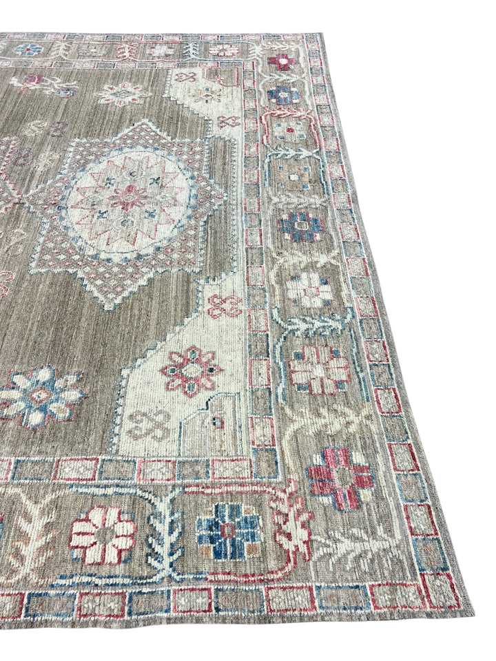 Taupe, Ivory &amp; Blue Geometric Medallion Rug – 12’3” x 15’2”