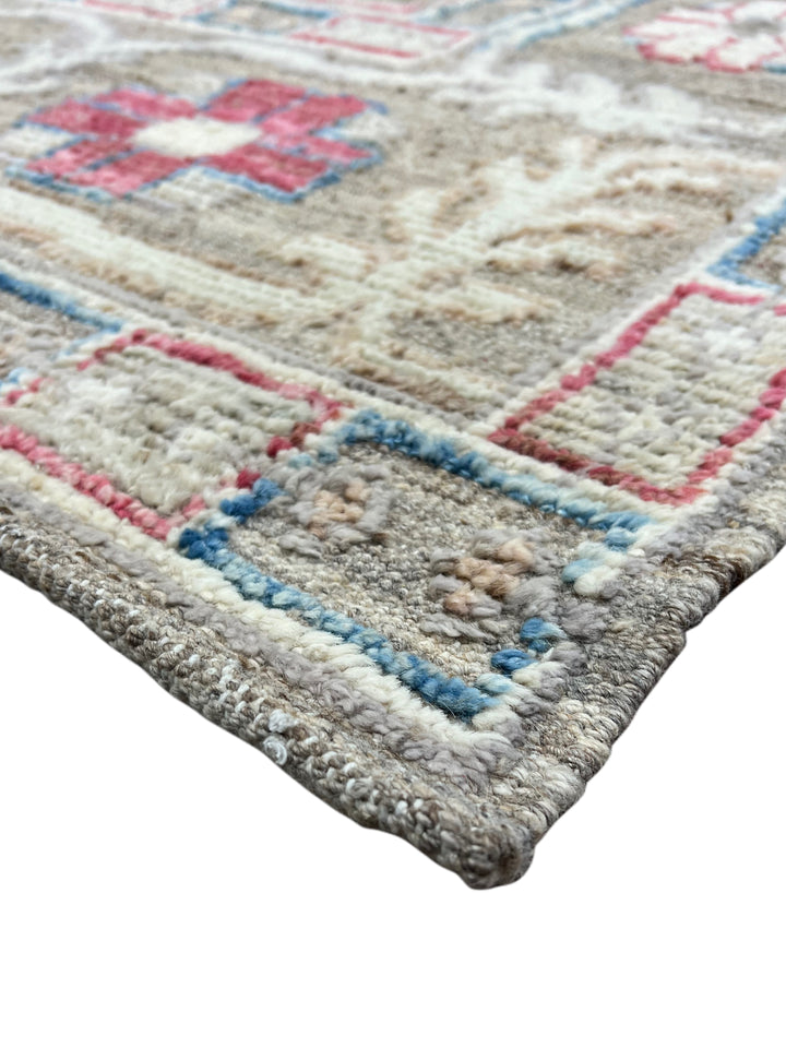 Taupe, Ivory &amp; Blue Geometric Medallion Rug – 12’3” x 15’2”