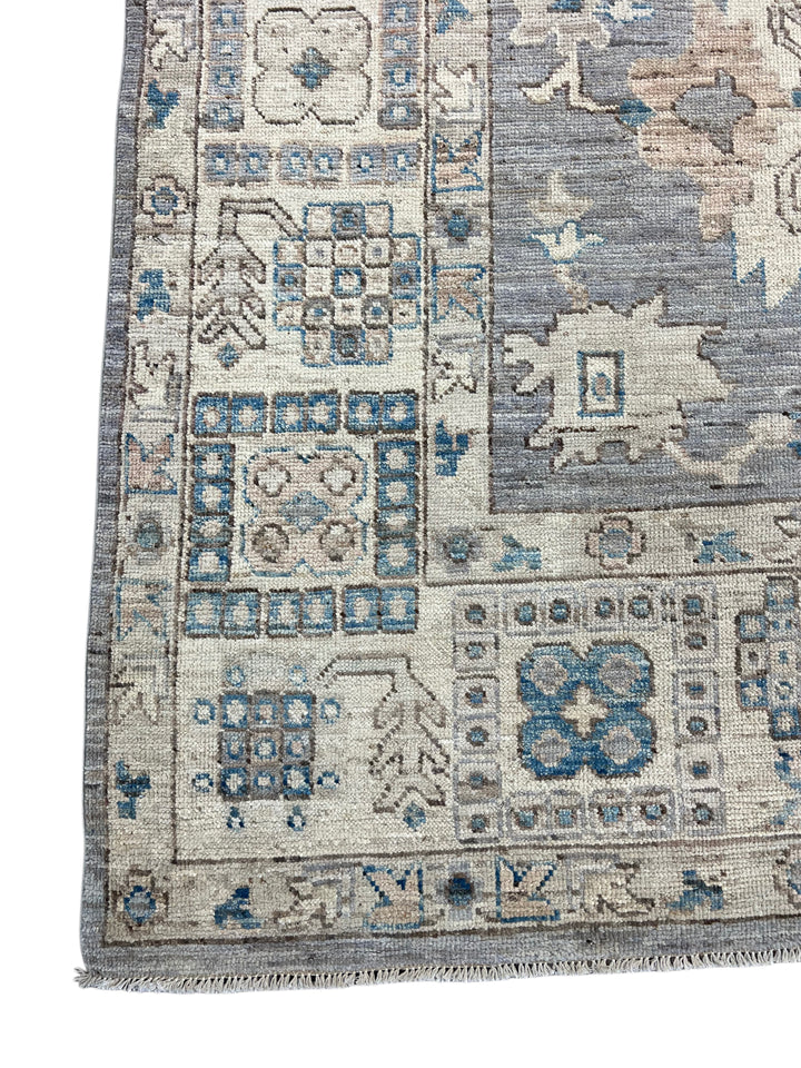 Grey, Ivory &amp; Blue Distressed Floral Rug – 12’7” x 15’0”