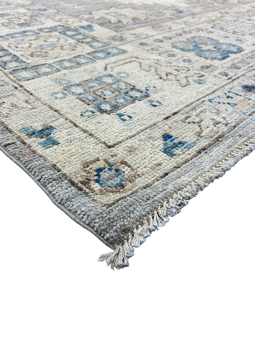 Grey, Ivory &amp; Blue Distressed Floral Rug – 12’7” x 15’0”