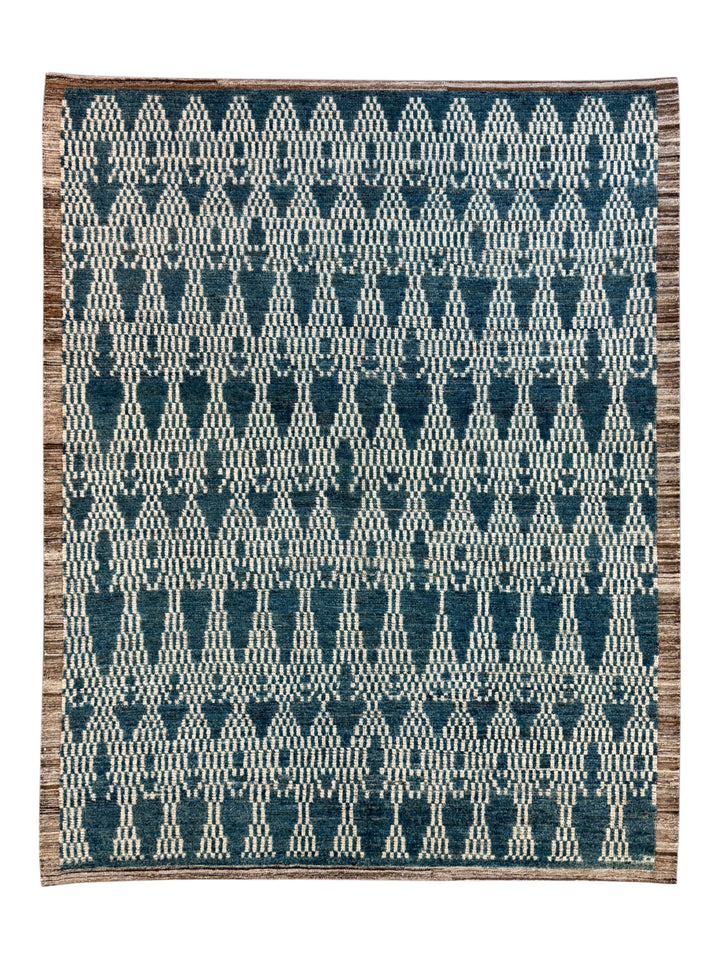 Teal Blue &amp; Ivory Moroccan Style Geometric Rug – 8’2” x 10’3”