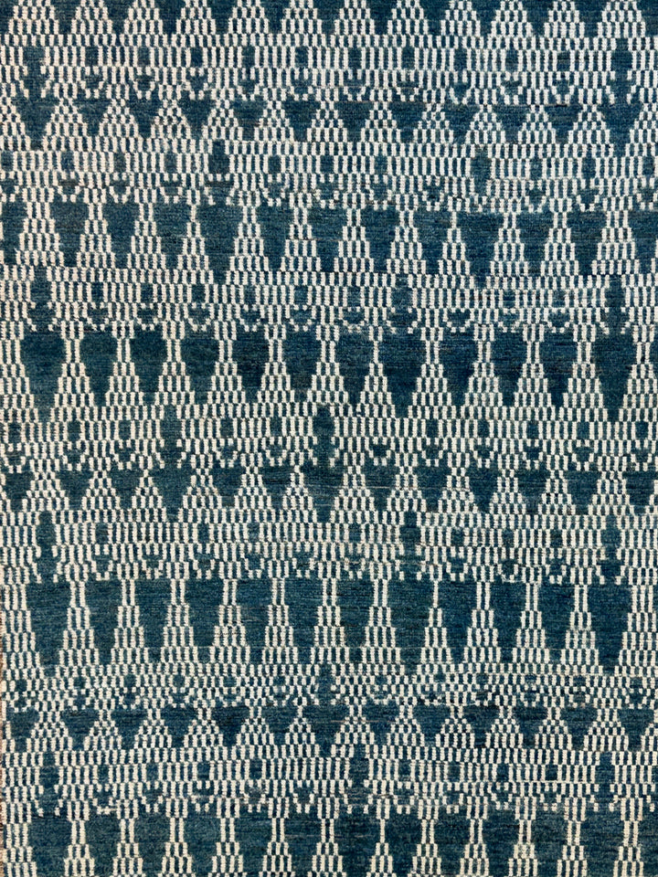 Teal Blue &amp; Ivory Moroccan Style Geometric Rug – 8’2” x 10’3”