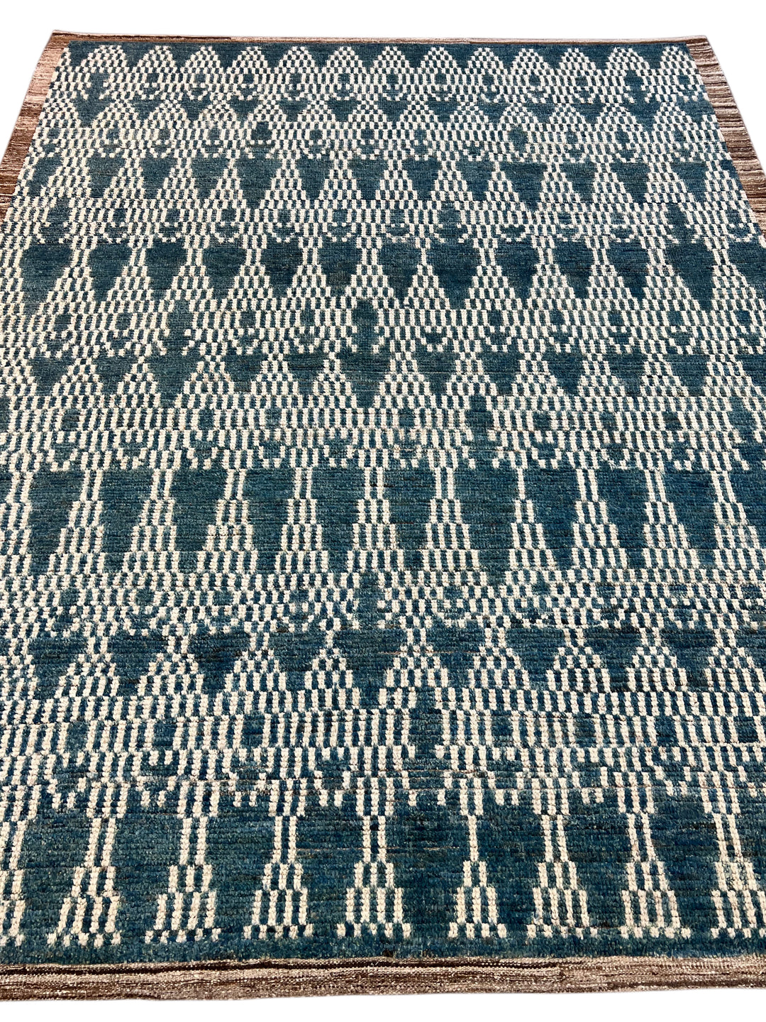 Teal Blue &amp; Ivory Moroccan Style Geometric Rug – 8’2” x 10’3”