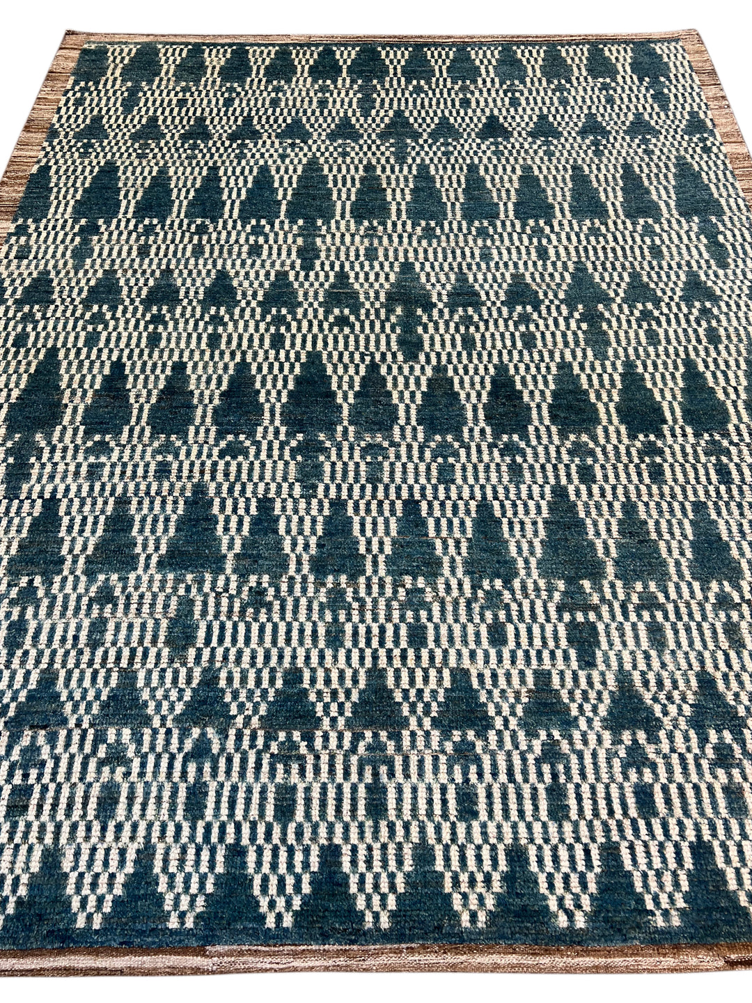 Teal Blue &amp; Ivory Moroccan Style Geometric Rug – 8’2” x 10’3”