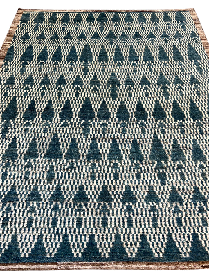 Teal Blue &amp; Ivory Moroccan Style Geometric Rug – 8’2” x 10’3”