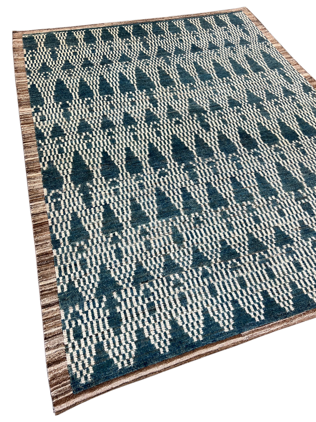 Teal Blue &amp; Ivory Moroccan Style Geometric Rug – 8’2” x 10’3”