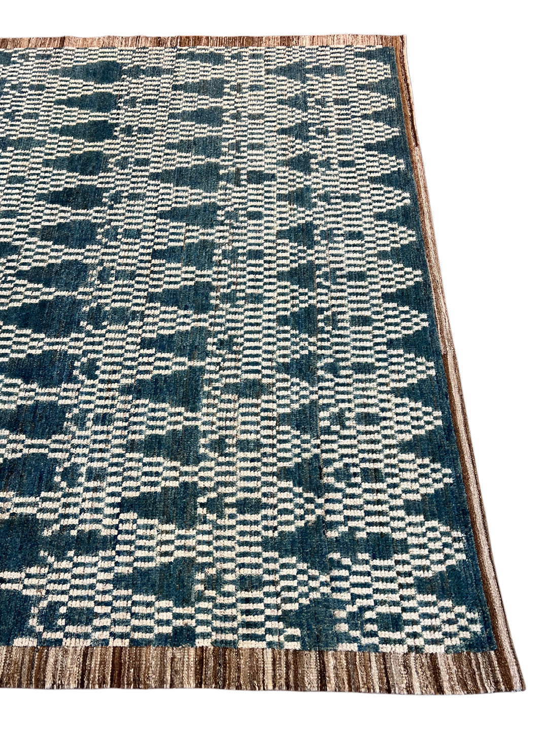 Teal Blue &amp; Ivory Moroccan Style Geometric Rug – 8’2” x 10’3”