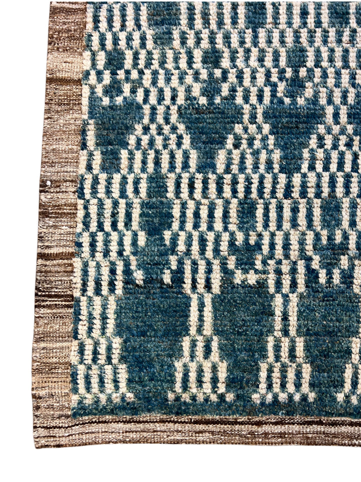 Teal Blue &amp; Ivory Moroccan Style Geometric Rug – 8’2” x 10’3”