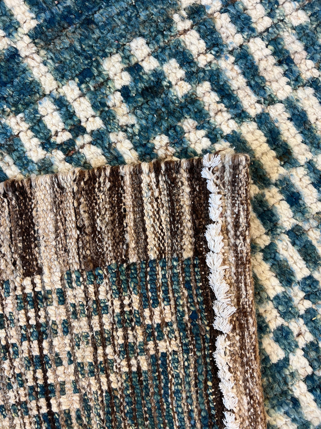 Teal Blue &amp; Ivory Moroccan Style Geometric Rug – 8’2” x 10’3”