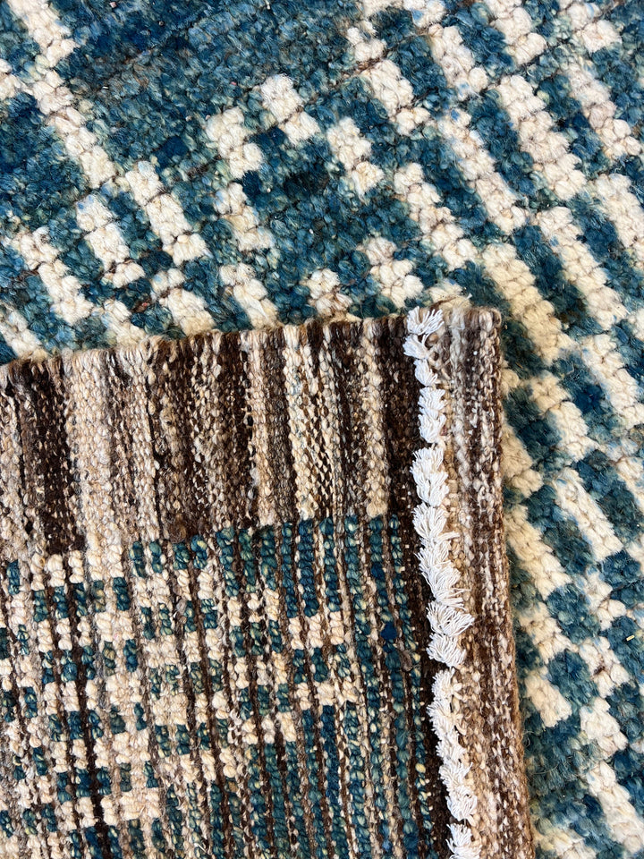Teal Blue &amp; Ivory Moroccan Style Geometric Rug – 8’2” x 10’3”