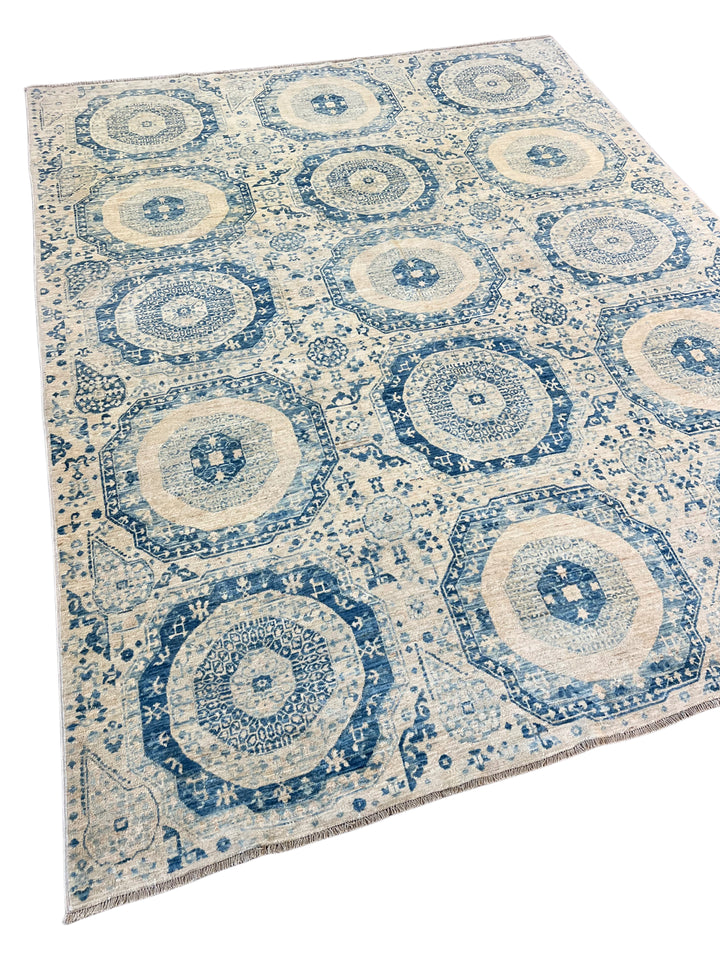 Blue &amp; Ivory Octagonal Medallion Rug – 7’10” x 9’9”