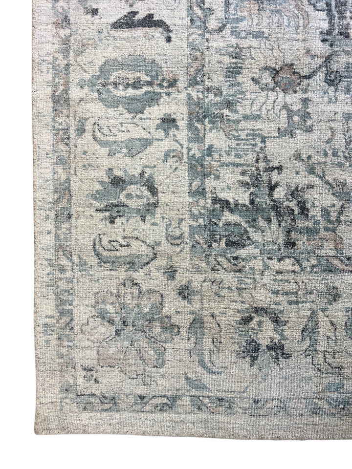Soft Blue-Gray &amp; Ivory Distressed Floral Rug – 8’1” x 9’9”