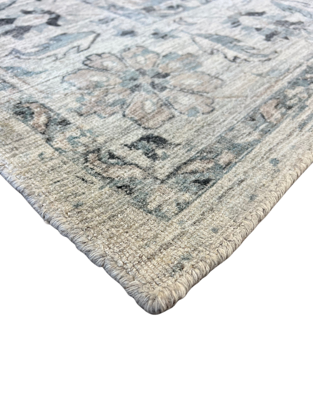Soft Blue-Gray &amp; Ivory Distressed Floral Rug – 8’1” x 9’9”