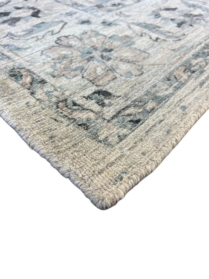 Soft Blue-Gray &amp; Ivory Distressed Floral Rug – 8’1” x 9’9”