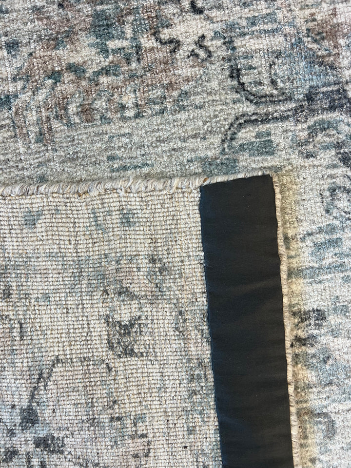 Soft Blue-Gray &amp; Ivory Distressed Floral Rug – 8’1” x 9’9”