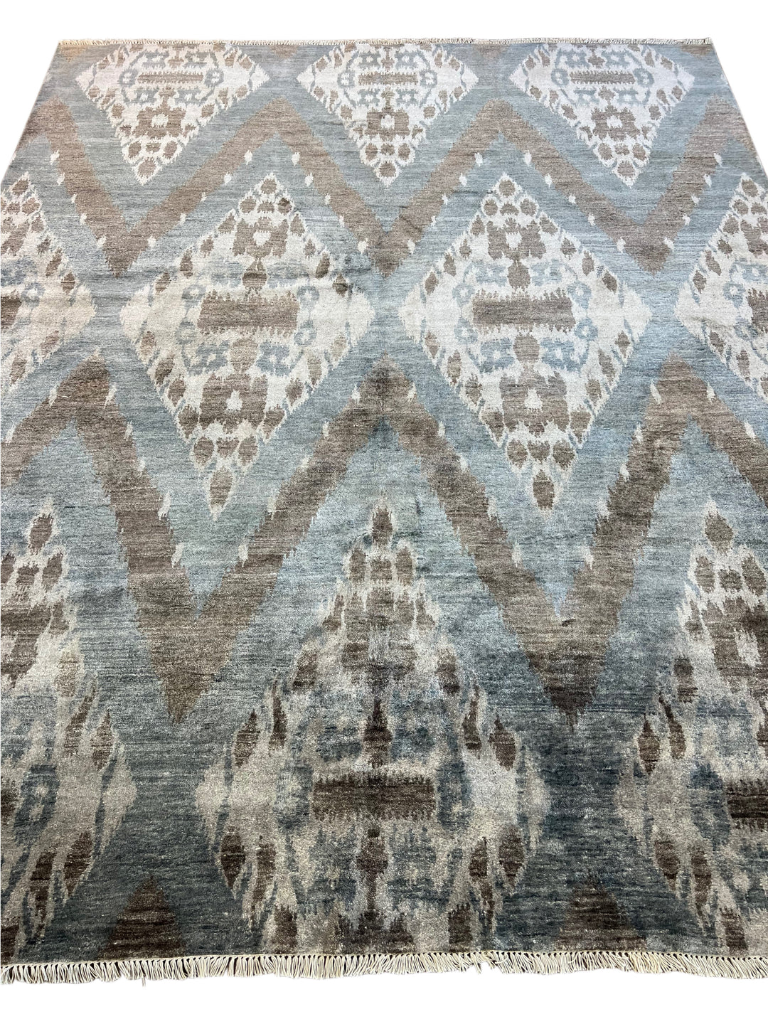 Dusty Blue, Ivory &amp; Taupe Ikat Geometric Rug – 8’2” x 10’0”