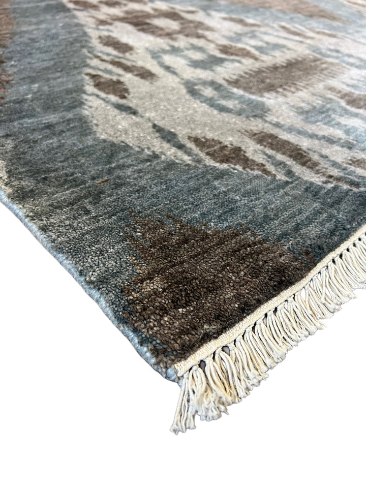 Dusty Blue, Ivory &amp; Taupe Ikat Geometric Rug – 8’2” x 10’0”