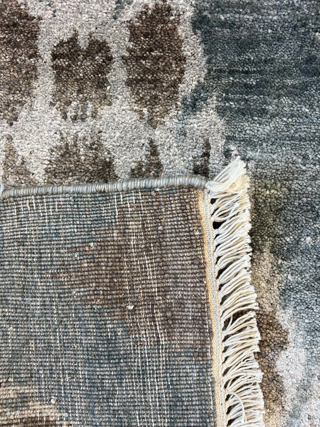 Dusty Blue, Ivory &amp; Taupe Ikat Geometric Rug – 8’2” x 10’0”