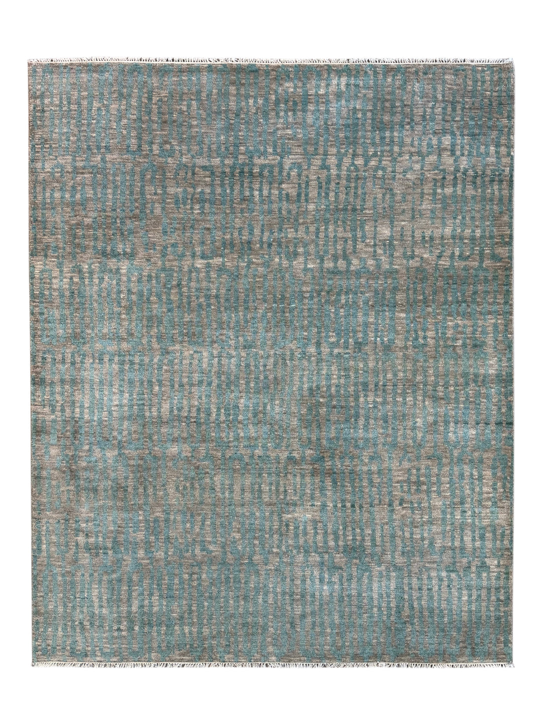 Muted Green &amp; Taupe Brown Abstract Linear Rug – 8’0” x 9’11”