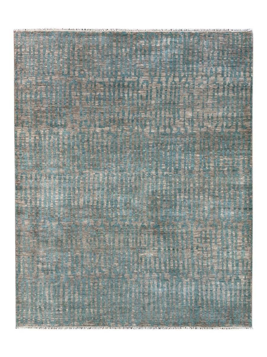 Muted Green & Taupe Brown Abstract Linear Rug – 8’0” x 9’11”