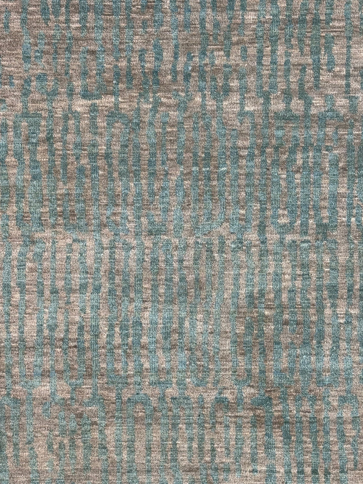 Muted Green &amp; Taupe Brown Abstract Linear Rug – 8’0” x 9’11”