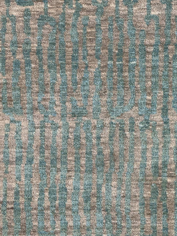 Muted Green &amp; Taupe Brown Abstract Linear Rug – 8’0” x 9’11”