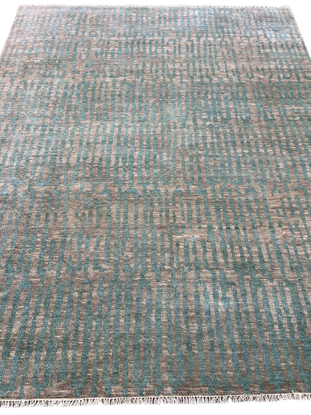 Muted Green &amp; Taupe Brown Abstract Linear Rug – 8’0” x 9’11”