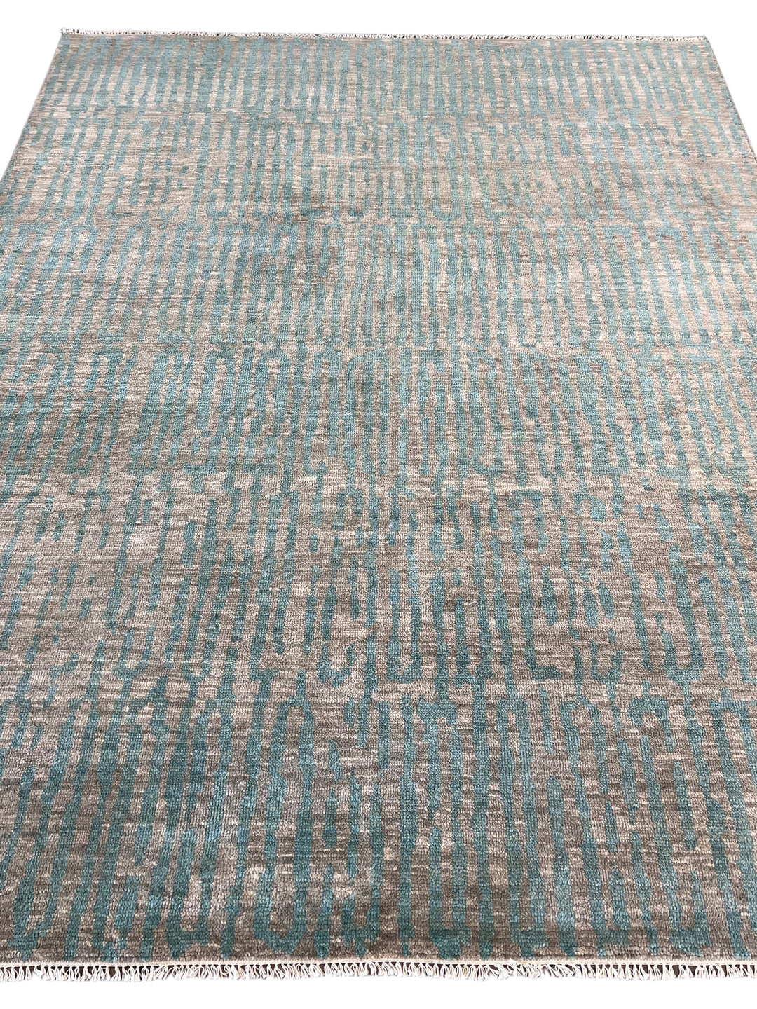 Muted Green &amp; Taupe Brown Abstract Linear Rug – 8’0” x 9’11”