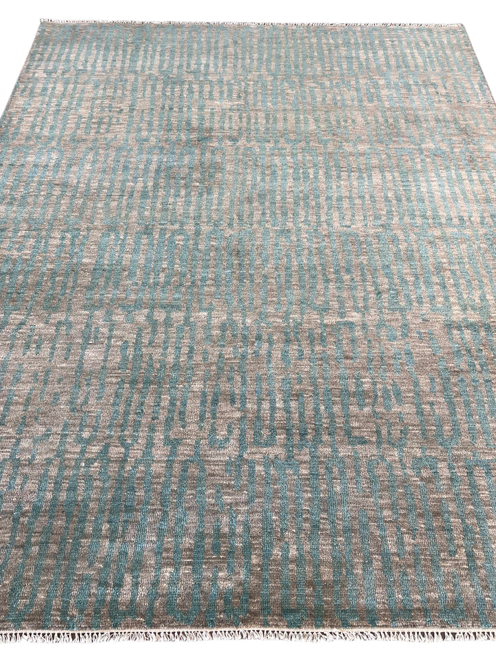 Muted Green &amp; Taupe Brown Abstract Linear Rug – 8’0” x 9’11”