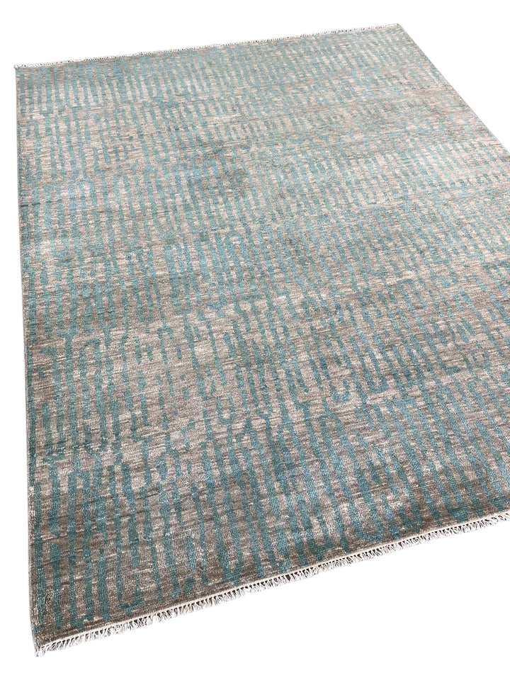 Muted Green &amp; Taupe Brown Abstract Linear Rug – 8’0” x 9’11”