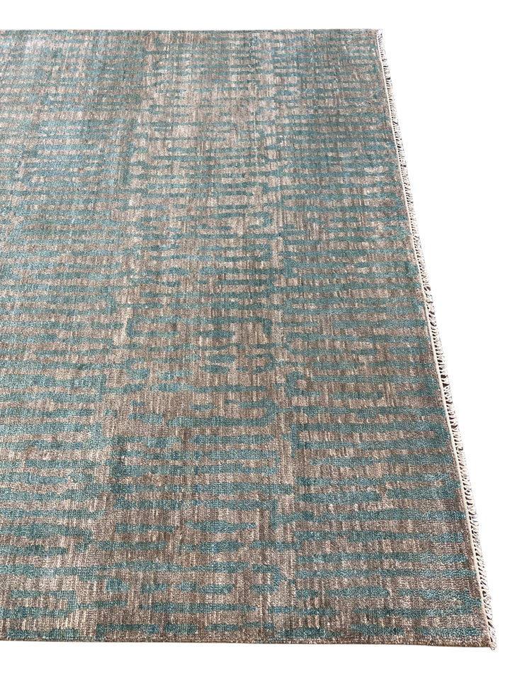 Muted Green &amp; Taupe Brown Abstract Linear Rug – 8’0” x 9’11”