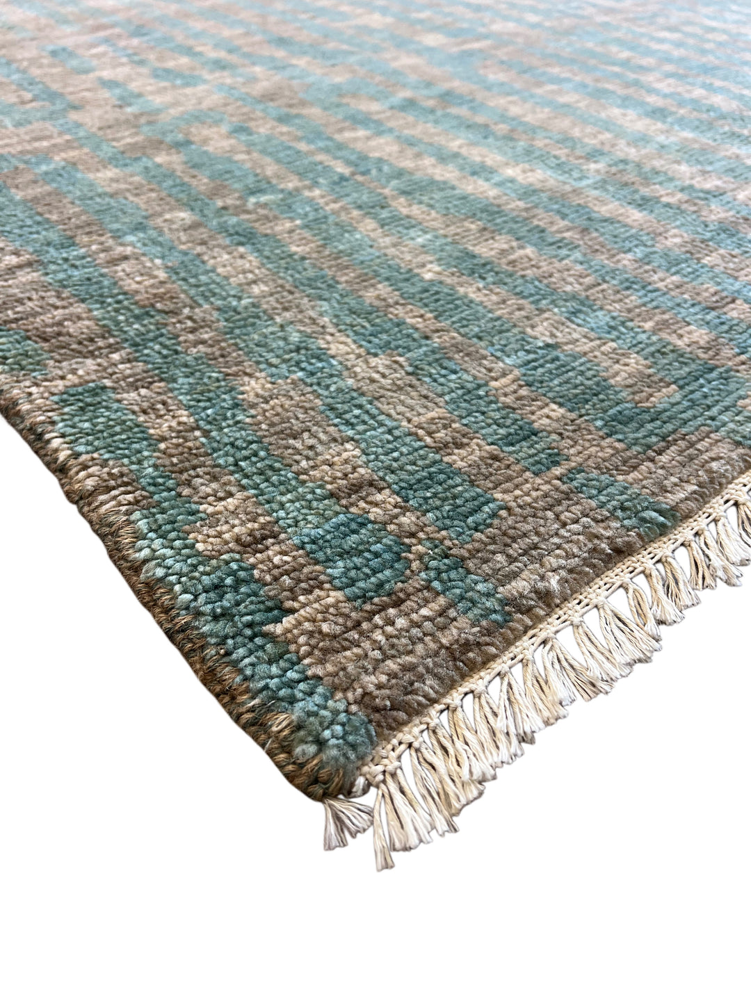 Muted Green &amp; Taupe Brown Abstract Linear Rug – 8’0” x 9’11”