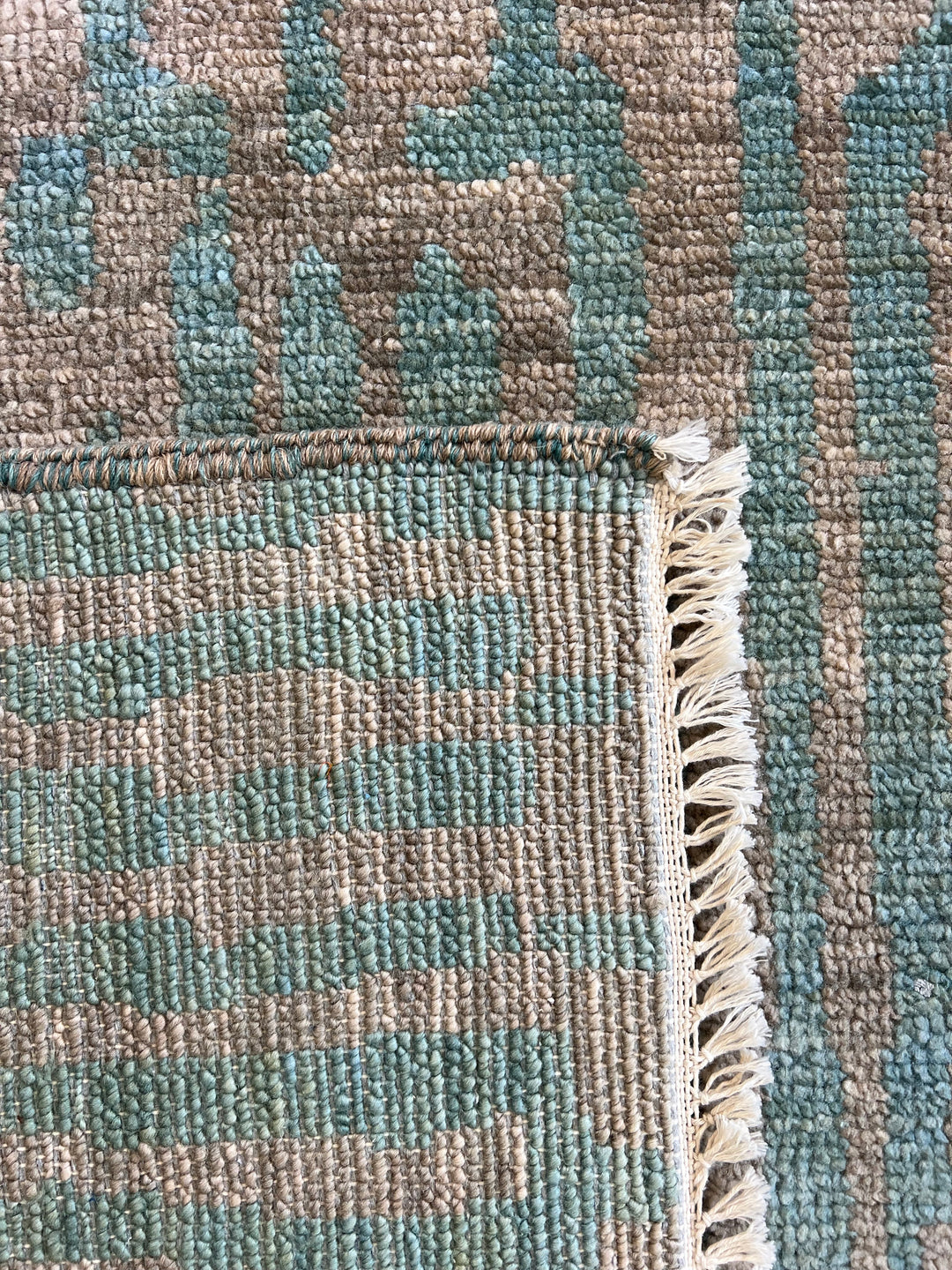 Muted Green &amp; Taupe Brown Abstract Linear Rug – 8’0” x 9’11”