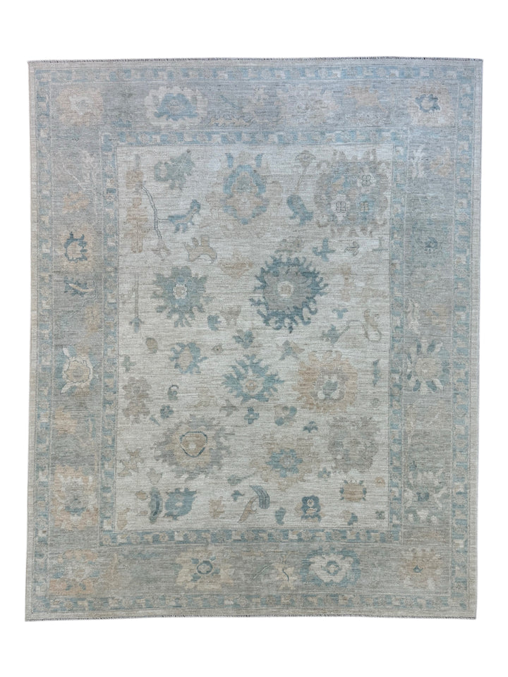 Soft Blue, Ivory &amp; Beige Oushak Style Rug – 7’11” x 9’9”
