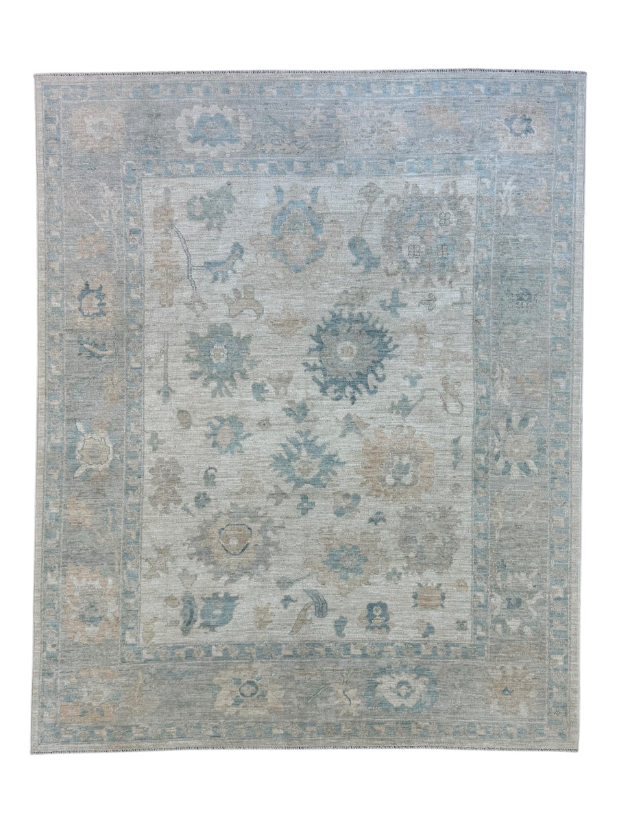 Soft Blue, Ivory & Beige Oushak Style Rug – 7’11” x 9’9”