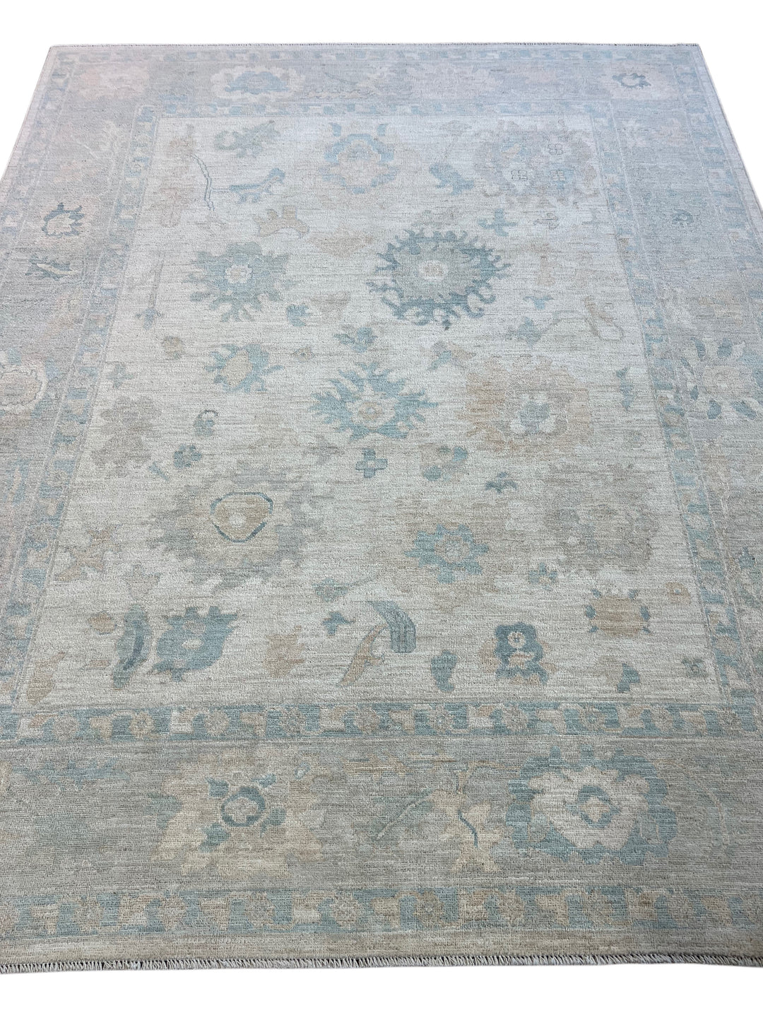 Soft Blue, Ivory &amp; Beige Oushak Style Rug – 7’11” x 9’9”