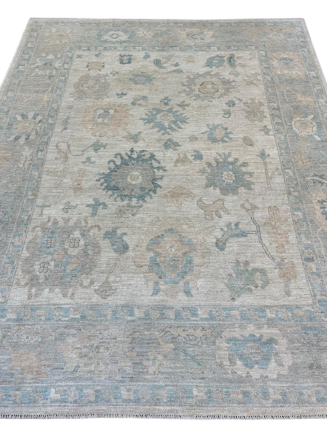 Soft Blue, Ivory &amp; Beige Oushak Style Rug – 7’11” x 9’9”