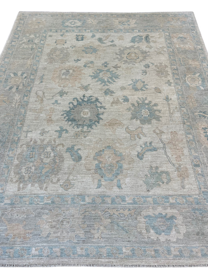 Soft Blue, Ivory &amp; Beige Oushak Style Rug – 7’11” x 9’9”