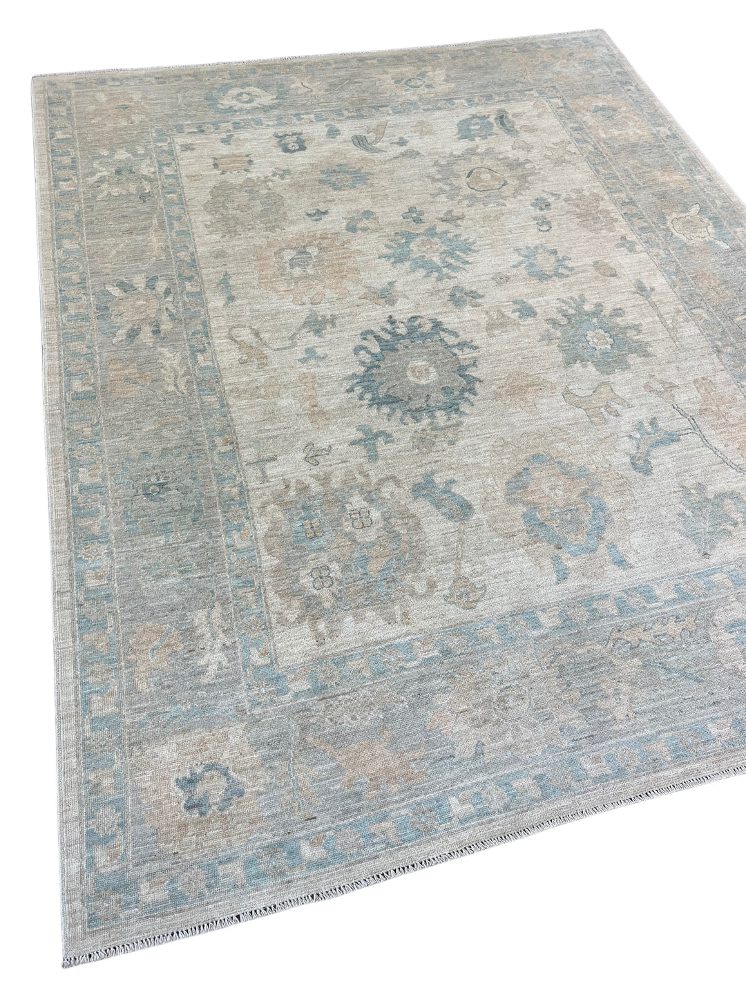 Soft Blue, Ivory &amp; Beige Oushak Style Rug – 7’11” x 9’9”